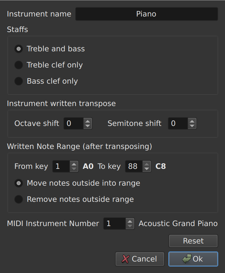 Instrument part settings after clicking the gear icon next to a part